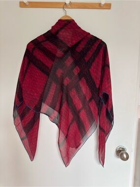 Authentic Burberry Red/Black Sheer silk Scarf Shawl